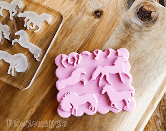 Caballos, poni, dulce amor animal - Sello en relieve para galletas, decoración de pasteles, fondant, cupcakes