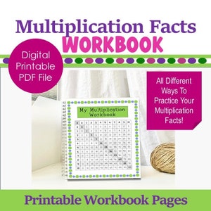 May include: A printable multiplication facts workbook with a colorful cover featuring a multiplication table. The workbook is designed to help students practice their multiplication facts in a variety of ways. The cover features a spiral binding and a title that reads "My Multiplication Workbook".