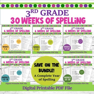 3rd Grade Spelling Worksheets: 30 Weeks of Activities & Tests (Digital Download)