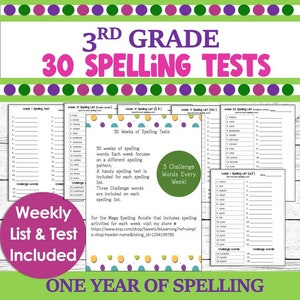 3rd Grade Spelling Tests: 30 Weeks - Printable Homeschool (Digital Download