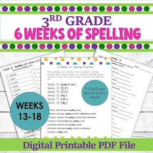 3rd Grade Spelling Worksheets: Weeks 13-18 (Digital Download)