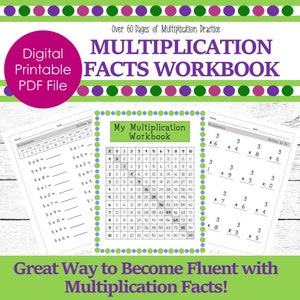 May include: A black and white printable multiplication facts workbook with a grid of numbers from 0 to 10. The workbook is titled "My Multiplication Workbook". The text "Great Way to Become Fluent with Multiplication Facts!" is at the bottom of the page.