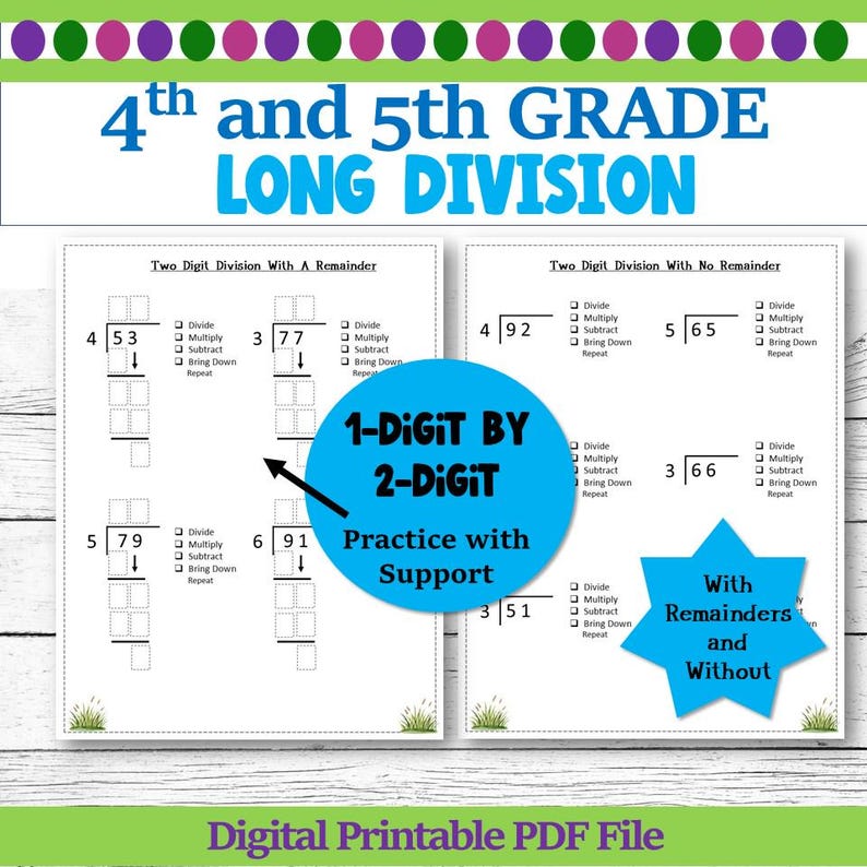 Long Division Worksheets: 4th-5th Grade Math Activity - Etsy