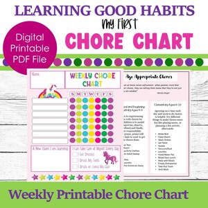 Unicorn Chore Chart Printable: Weekly & Daily Responsibility Chart (Digital Download)