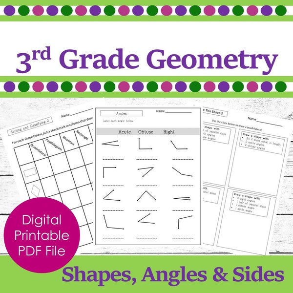 3rd Grade Geometry/Math Printable Worksheets/Geometry for Third Grade