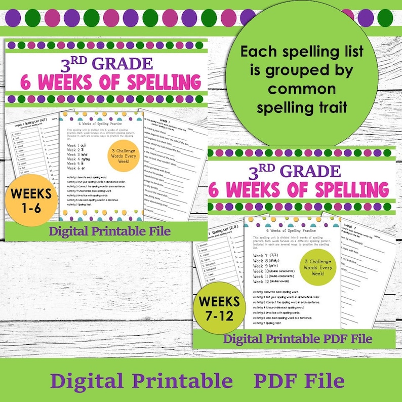 3rd Grade Spelling Worksheets/ 30 Weeks of Spelling Lists/ Spelling ...