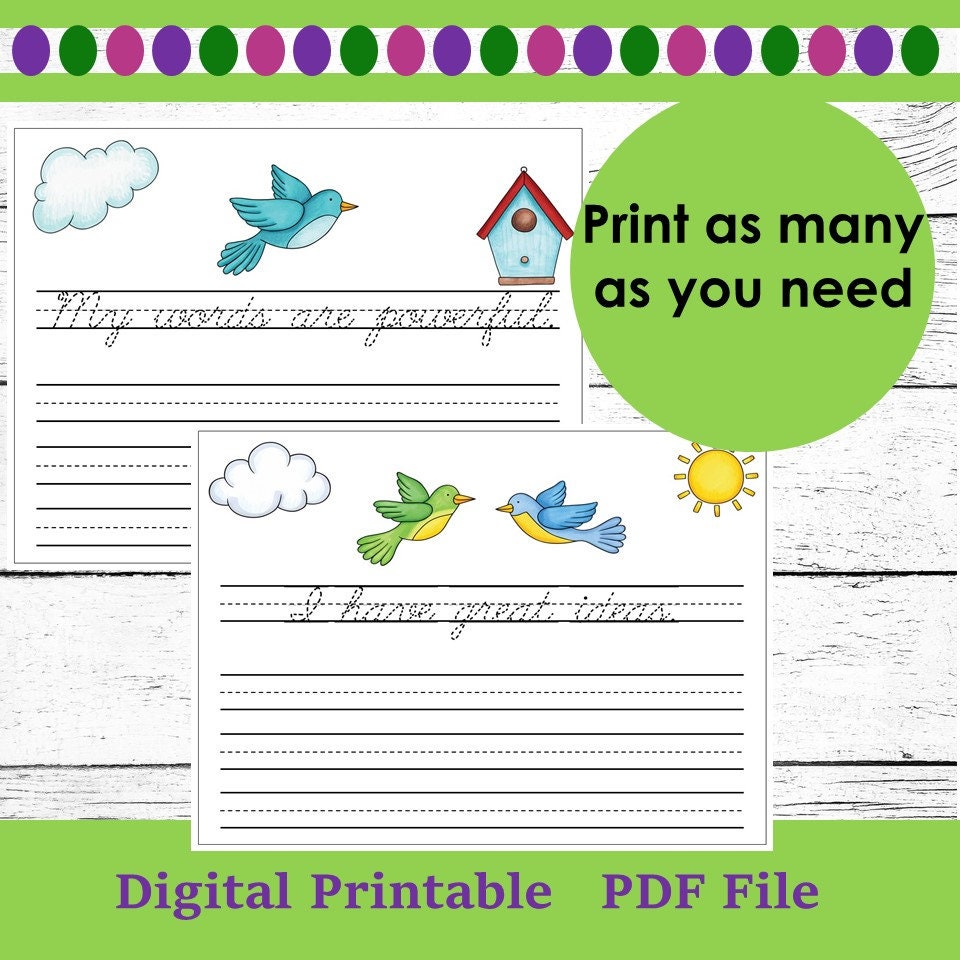 Cursive Handwriting Practice Worksheets: Positive Affirmations (digital ...