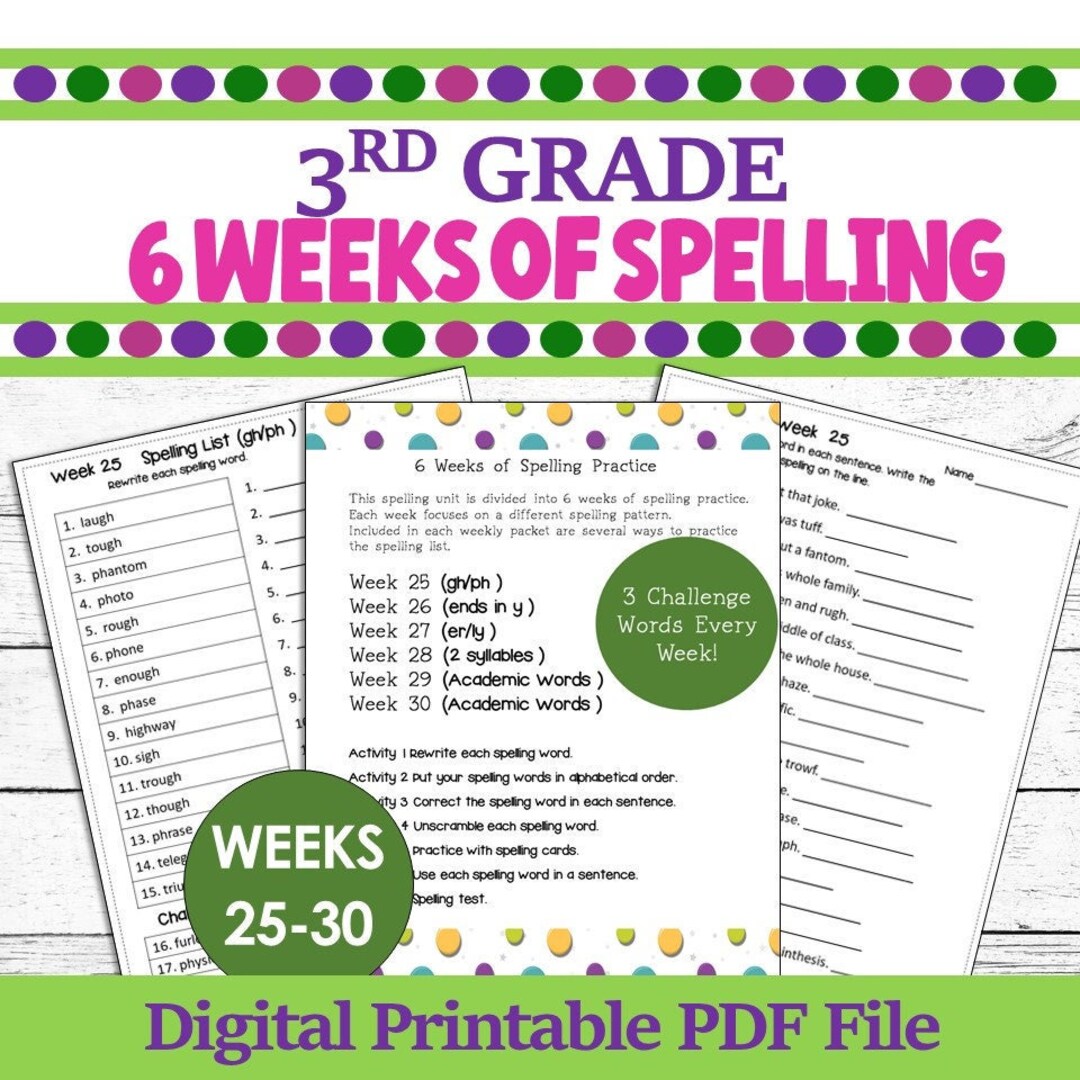 3rd Grade Spelling Worksheets/ 6 Weeks of Spelling Lists/ - Etsy 3rd Grade Spelling Worksheets/ 6 Weeks of Spelling Lists/ - Etsy