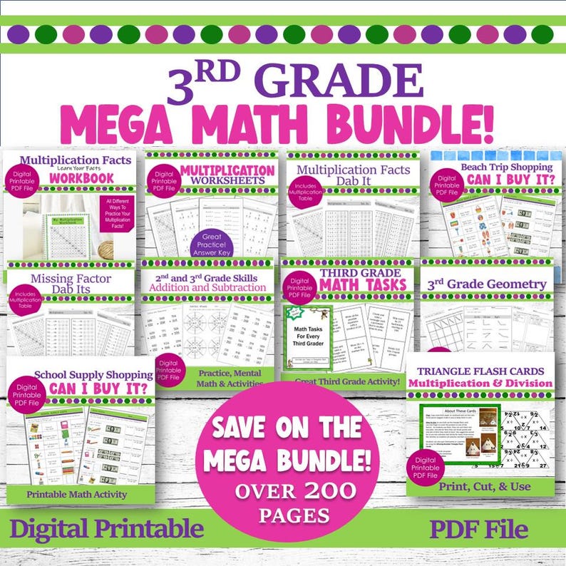 3rd Grade Math Mega Bundle, Math Skills Worksheets, Multiplication ...