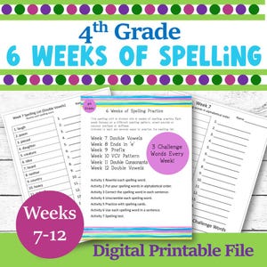 4th Grade Spelling Worksheets: Weeks 7-12 Activities (Digital Download)