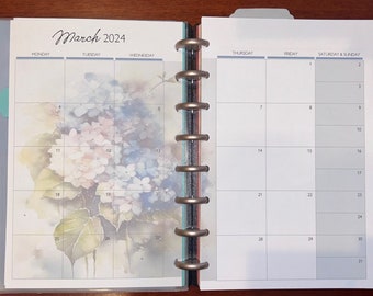 Monthly Disc-Bound Printed Calendar Refill (Custom Date Options) and matching note sheets