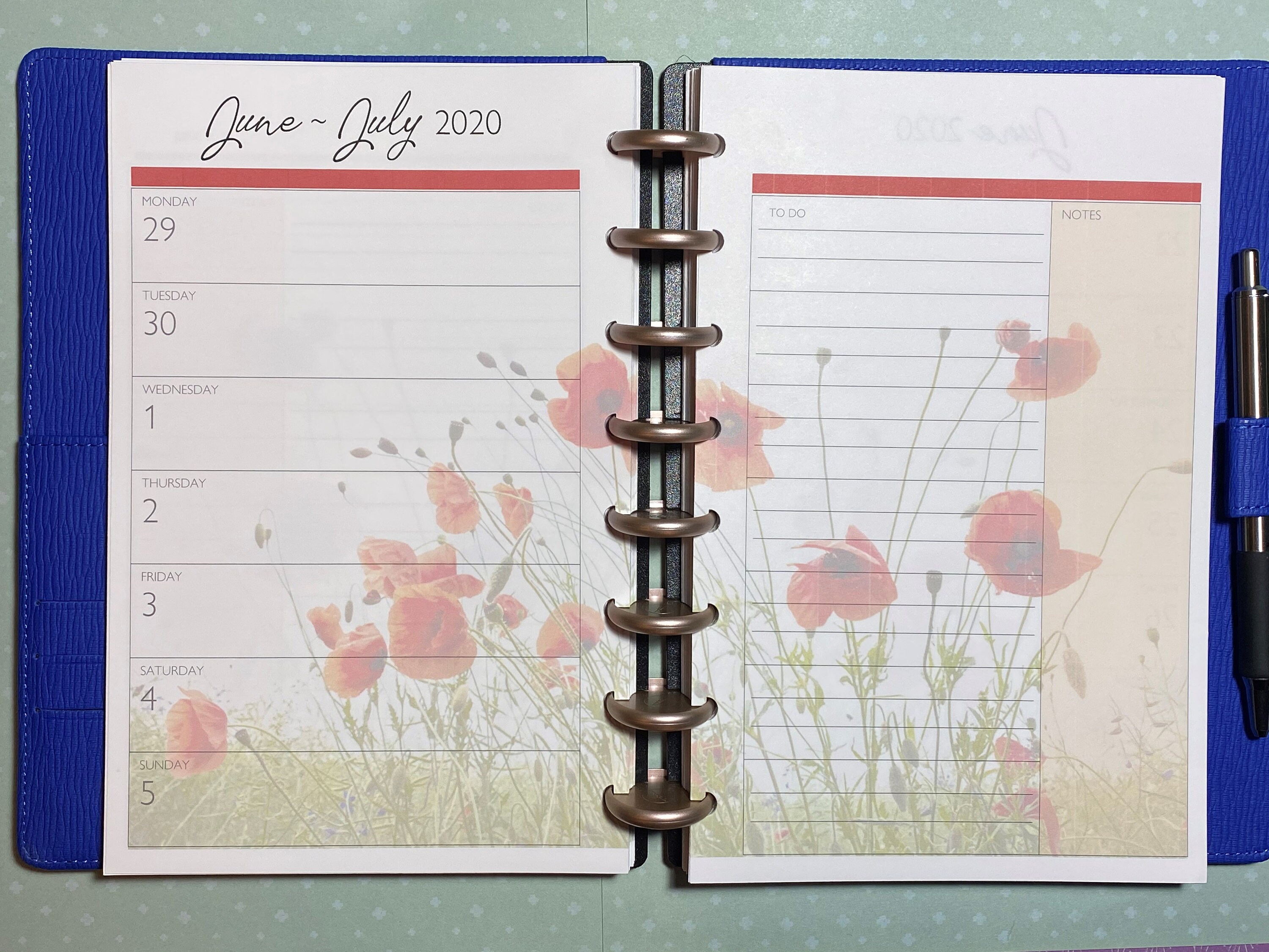Weekly Discbound Calendar Printed Refill / Poppies Etsy