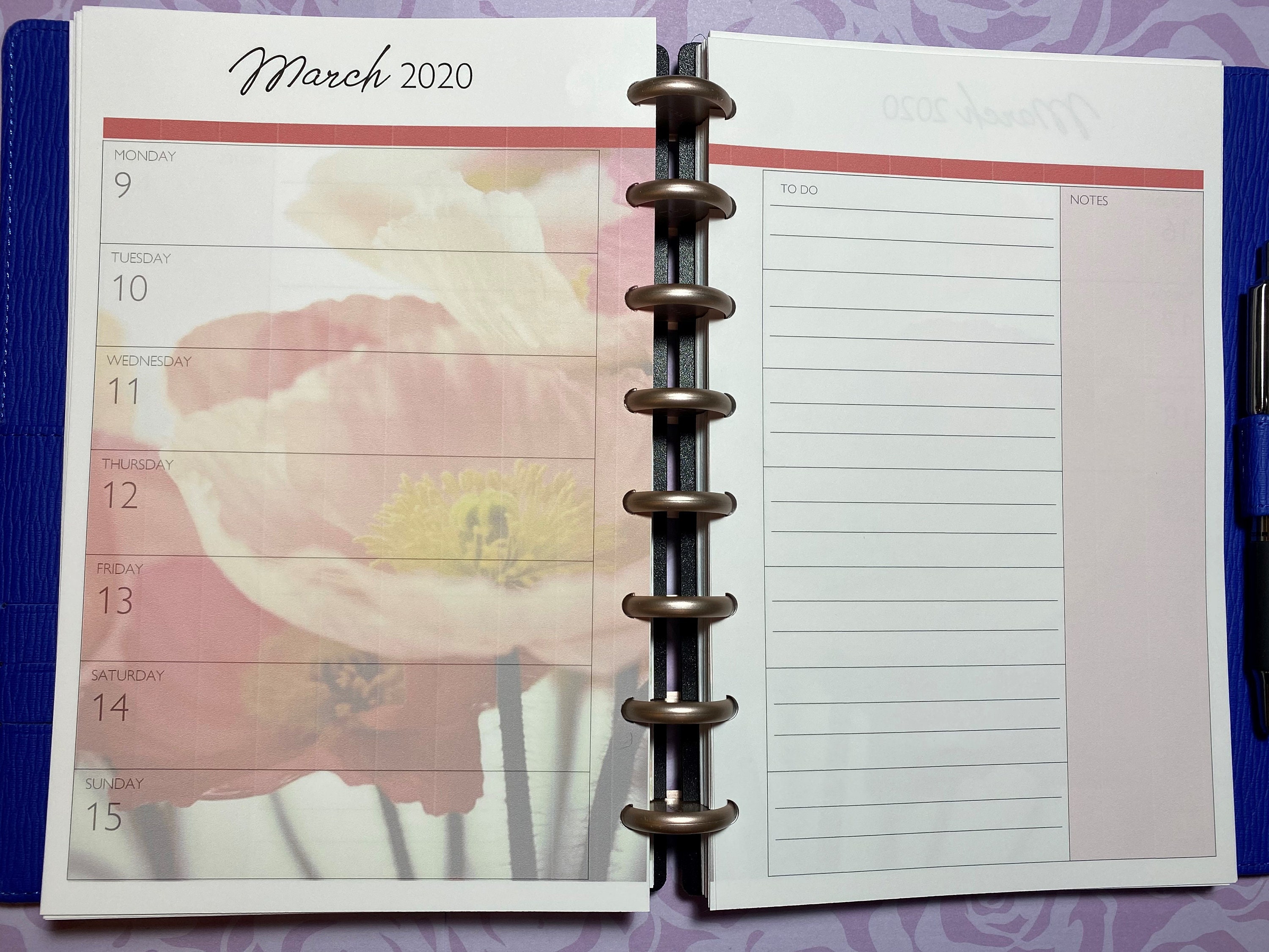 Weekly Discbound Calendar Printed Refill / Floral Etsy