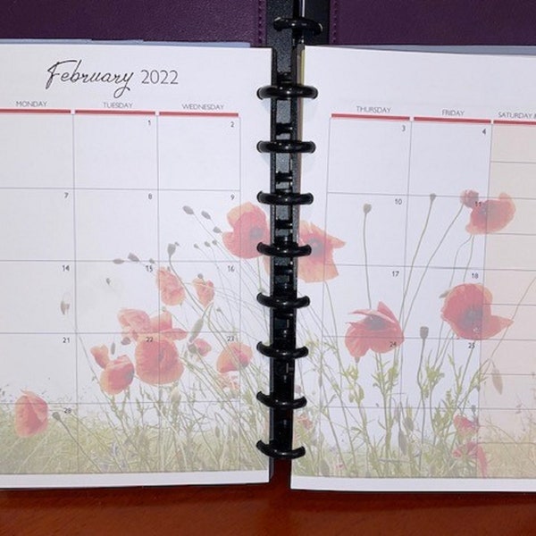 Monthly Disc-Bound Printed Calendar Refill (Custom Date Options)