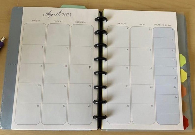 Monthly Discbound Printed Calendar Refill custom Date Etsy