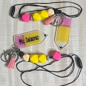 Pencil Colored Silicone Beads with Acrylic Pencil Lanyard for Teachers