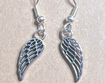 Angel Wings Dangle Silver Tone Eurowire Earrings