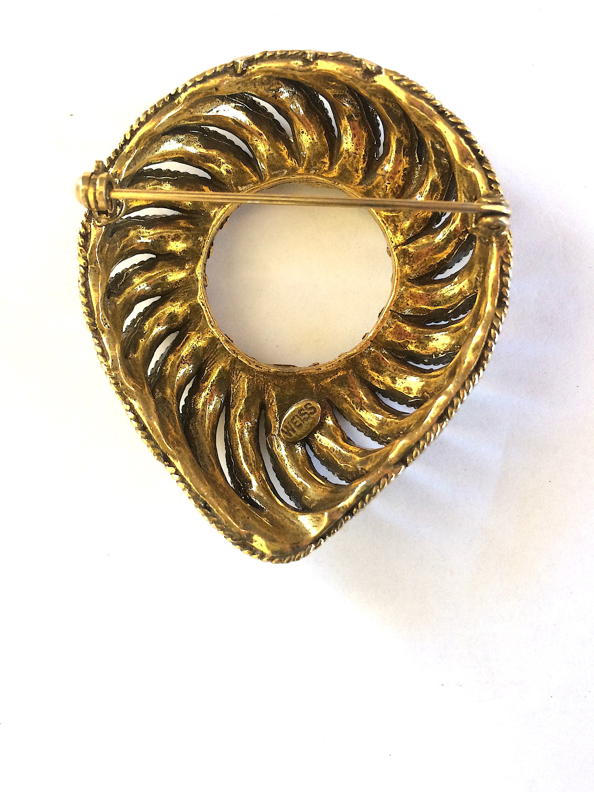 Weiss 1950's Brooch. Aurora Borealis Rhinestones in a Gilded