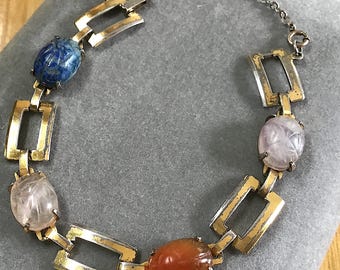 Vintage Coro Sterling Vermeil Scarab Bracelet: 1950s Egyptian Revival