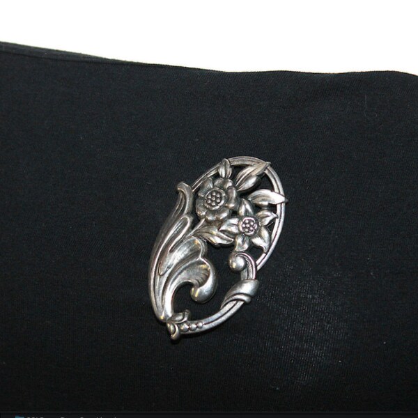 Coro 1940's Sterling Brooch signed "Genuine Norseland" Sterling + Registered.US.PAT.OFF. with Viking Ship logo