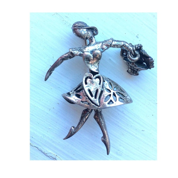 Walter Lampl 1940's Dancing Flower Girl Sterling Brooch  Signed: WL in a Shield & STERLING Scarce.