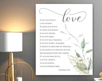 Corinthians Bible Verse Love is Patient Canvas Print,  Wedding Gift, Canvas Wall Art Gift, Scripture Quote, Christian Decor