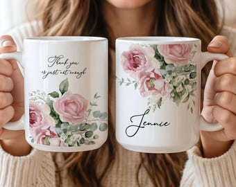 Taza de agradecimiento elegante, taza floral, gracias no es suficiente, taza para cesta de regalo