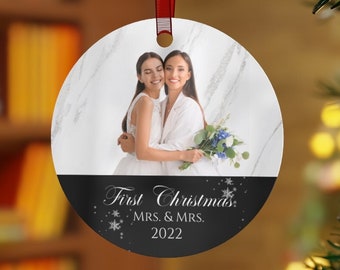 Personalized Photo First Christmas Married Ornament, Wedding Ornament, 1st Christmas as Mrs and Mrs,  Christmas Keepsake Gift