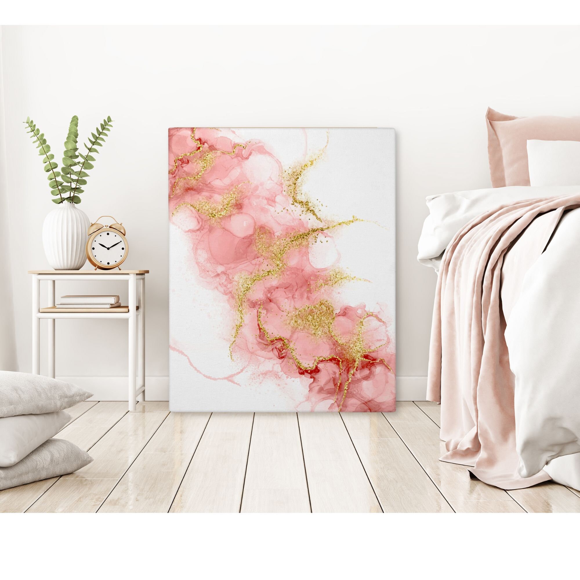 Gorgeous Pink and Gold Abstract Art Canvas, Alcohol Ink Design Wall Art ...