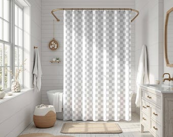 Modern Checker Shower Curtain, Trendy Bath Curtain, Housewarming Gift, Bathroom Decor, Checkered Curtain