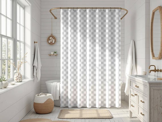 Modern Checker Shower Curtain, Trendy Bath Curtain, Housewarming Gift, Bathroom Decor, Checkered Curtain