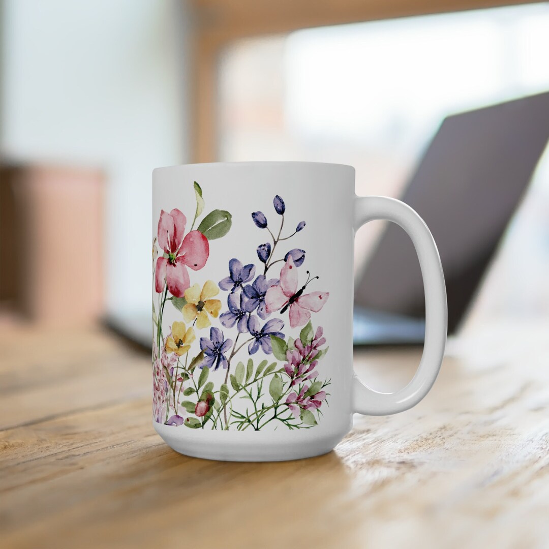 Boho Wildflowers Cottagecore Coffee Mug, Pressed Flower Lover, Vintage ...