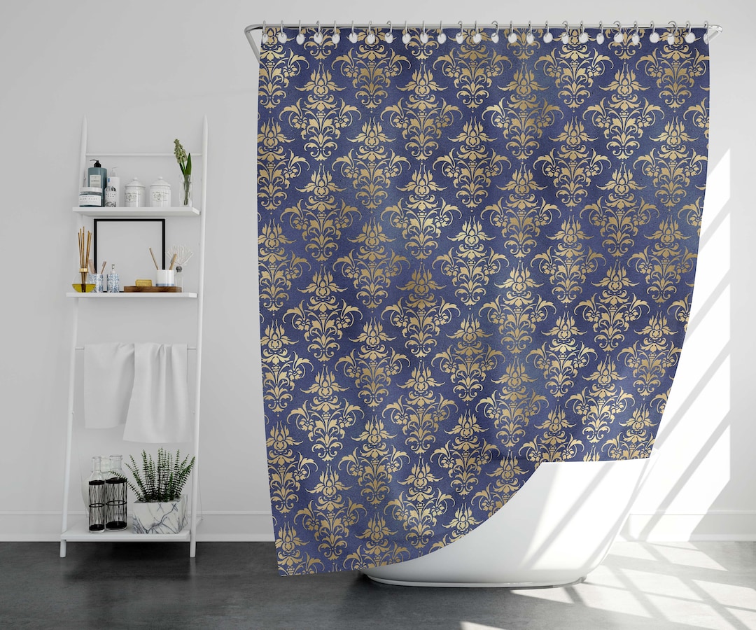 Blue And Gold Shower Curtainnull