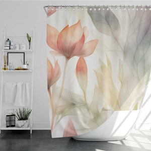 Soft Romantic Floral Shower Curtain,  Floral Bathroom Curtain,  Wildflower Watercolor Pattern Shower Curtain