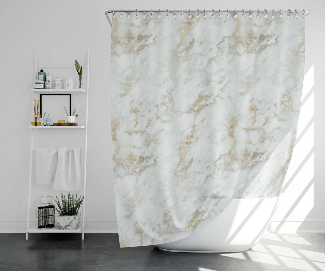 Classic Elegant Grey and Gold Marble Look Shower Curtain Etsy