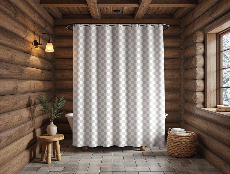 Modern Checker Shower Curtain, Trendy Bath Curtain, Housewarming Gift, Bathroom Decor, Checkered Curtain image 3