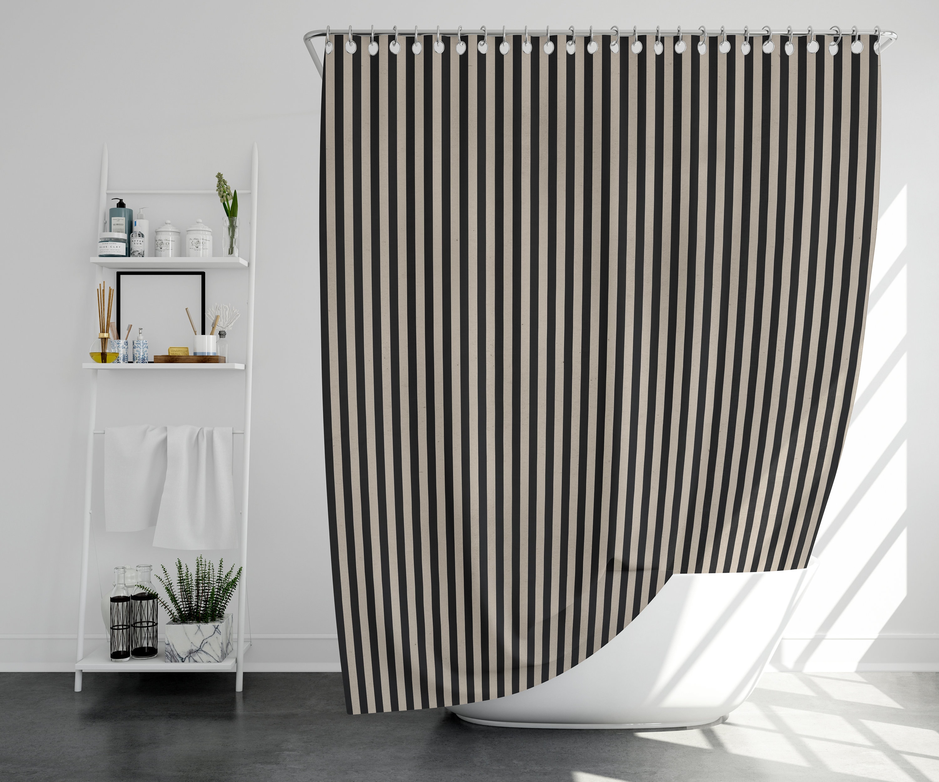 Gorgeous Beige and Black Stripe Shower Curtain, Elegant Shower