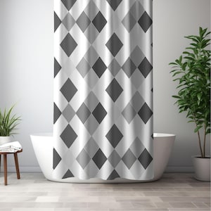Classic Geometric Shower Curtain, Black, Grey , White Shower Curtain, Abstract Contemporary Shower Curtain