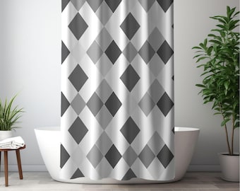 Classic Geometric Shower Curtain, Black, Grey , White Shower Curtain, Abstract Contemporary Shower Curtain