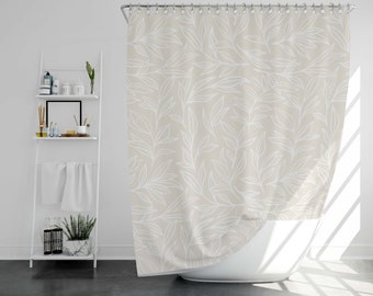 Elegant Ivory and Beige Shower Curtain,  Neutral Decor Bath Curtain, Floral Leaf Design, Elegant Bath Curtain