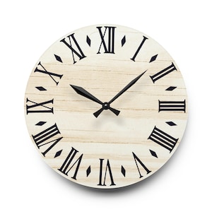Faux Wood Grain Glossy Wall Clock with Roman Numerals, Office Clock, Housewarming Gift, Family Room Clock, Office Clock