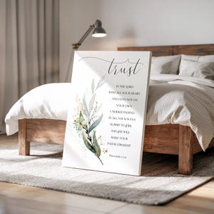 Proverbs 3: 5-6, Trust in The Lord With All Your Heart Canvas Print, Boho Greenery Bible Quote, , Scripture Wall Art, Bible Verse Canvas