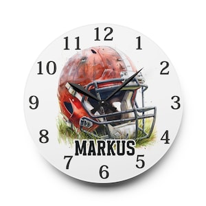 Personalized Football Clock, Football Helmet Name Clock, Soccer Lover Gift, Sports Room clock,  Family Room clock, Kids Birthday