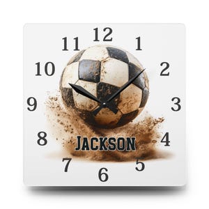 Personalized Soccer Clock, Soccer Action Name Clock, Soccer Lover Gift, Sports Room clock, Man Cave Clock,  Family Room clock, Kids Birthday