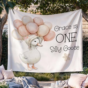 Personalized One Silly Goose Birthday Banner 1st Birthday Silly Goose Party  Photo Backdrop Custom Banner First Birthday Party Goose Theme