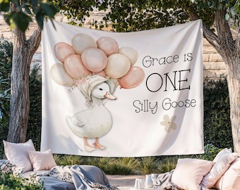 Personalized One Silly Goose Birthday Banner 1st Birthday Silly Goose Party  Photo Backdrop Custom Banner First Birthday Party Goose Theme