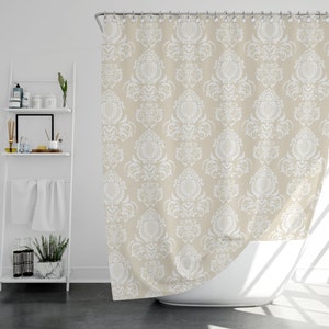 Classic Beige and Creme Flourish Shower Curtain, Classy Neutral Shower Curtain, Elegant Bath Curtain