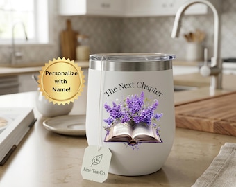 Personalized Retirement Tumbler for Women, Next Chapter Gift, Lilac and Book Hot and Cold Tumbler