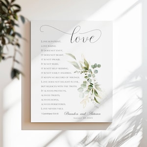 Personalized Love is Patient Corinthians Bible Verse Canvas Print,  Wedding Gift, Custom Canvas Wall Art Gift, Scripture Quote