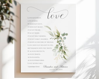 Personalized Love is Patient Corinthians Bible Verse Canvas Print,  Wedding Gift, Custom Canvas Wall Art Gift, Scripture Quote